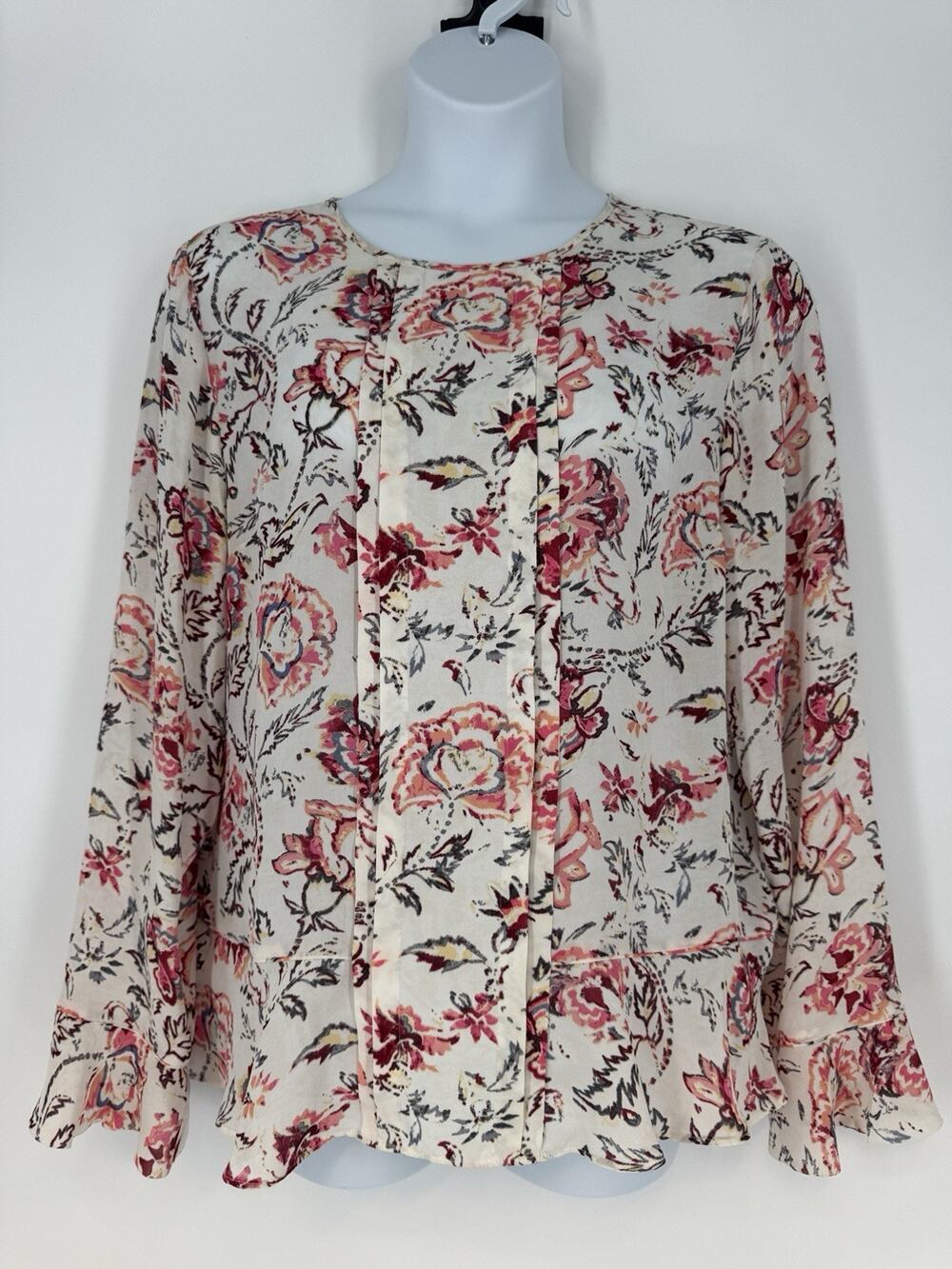 Banana Republic Women's Long Sleeve Cranberry Sauce Blouse XL Floral Print